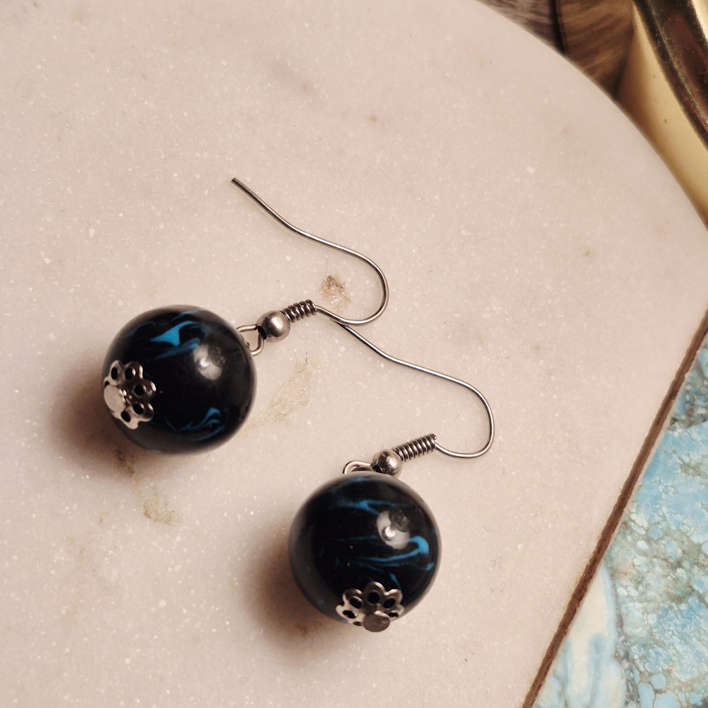 Elegant Black and Blue Dangle Earrings